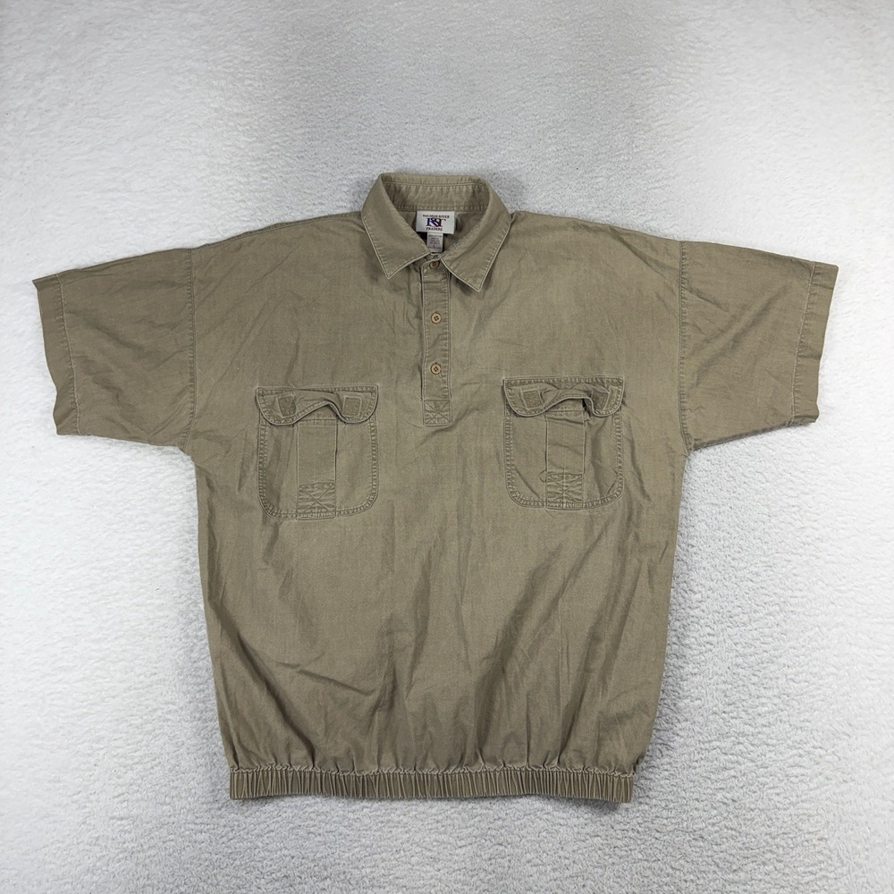 VTG Salmon River Traders Western Shirt Mens Large L Beige Outback Cargo Safari